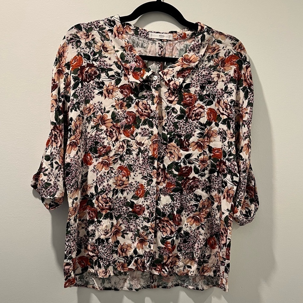 MNG | Mango Open Back Floral Portrait Collar Blouse